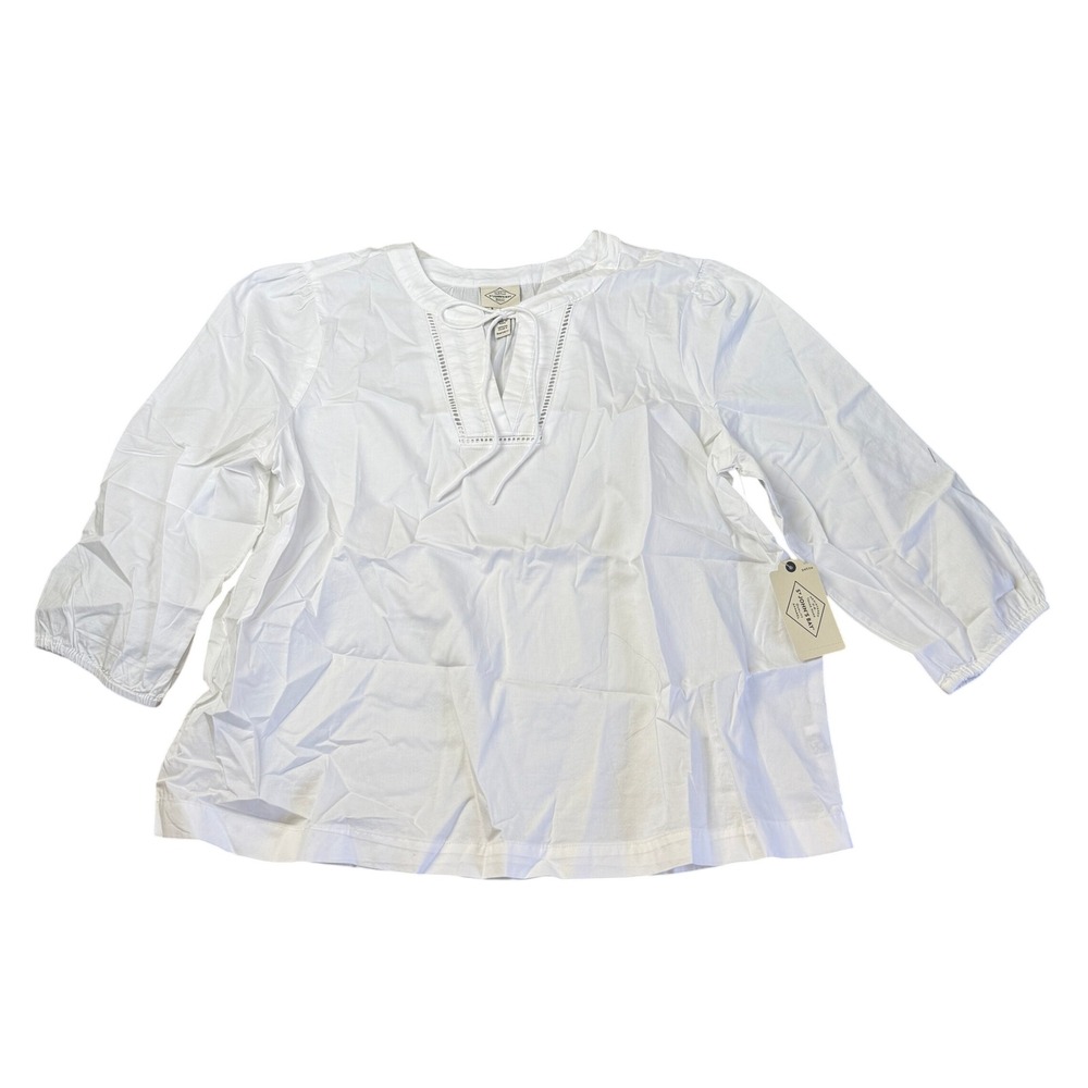 MSRP $38 St. John's Bay Womens L Petite White V Neck 3/4 Sleeve Blouse Top